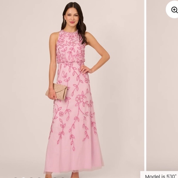 Adrianna Papell Dresses & Skirts - Adrianna Papell Blouson Mermaid Gown with Jasmine Beading in Pink Lace